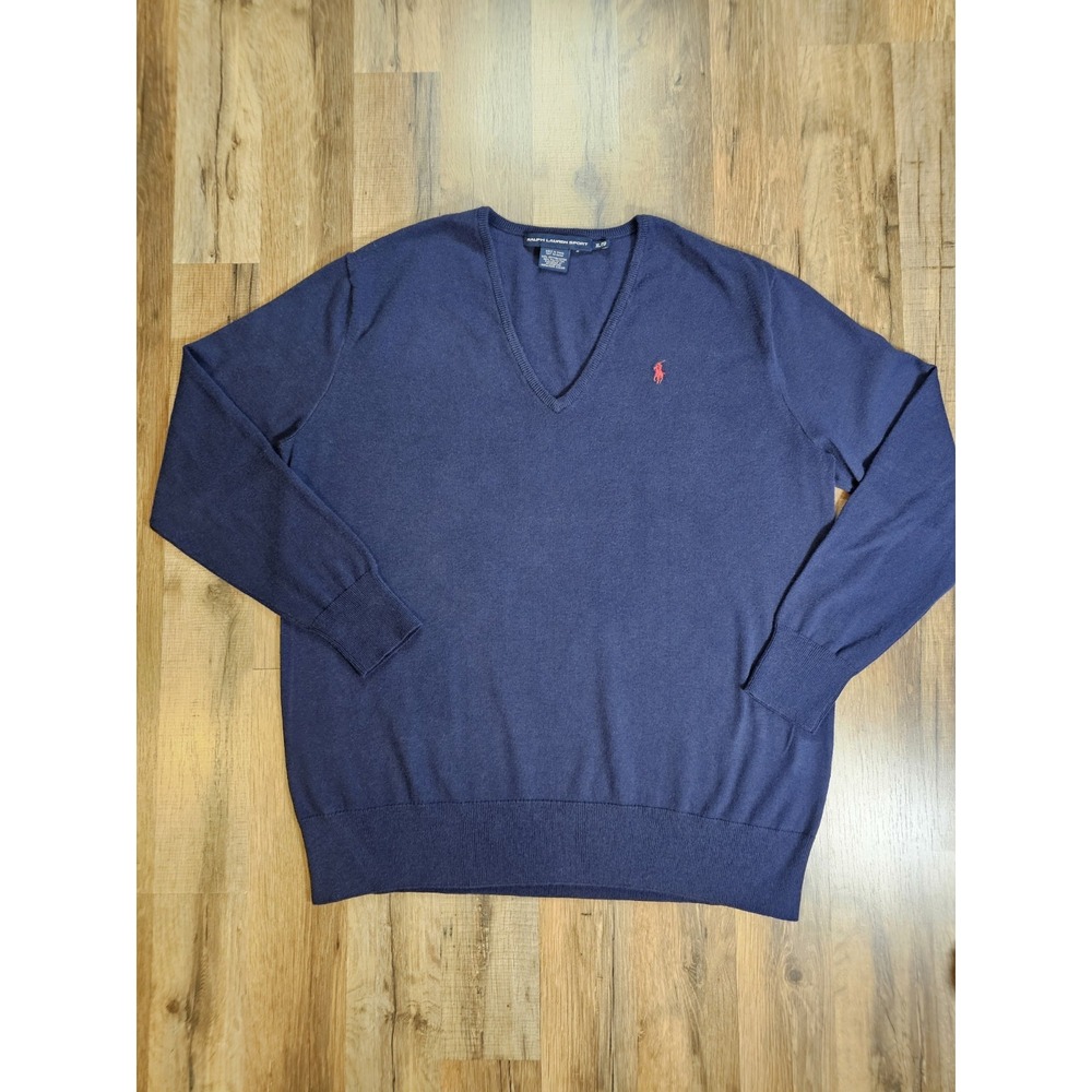 Ralph Lauren Sport Men's Cotton Sweater Size XL Vintage Preppy V-Neck